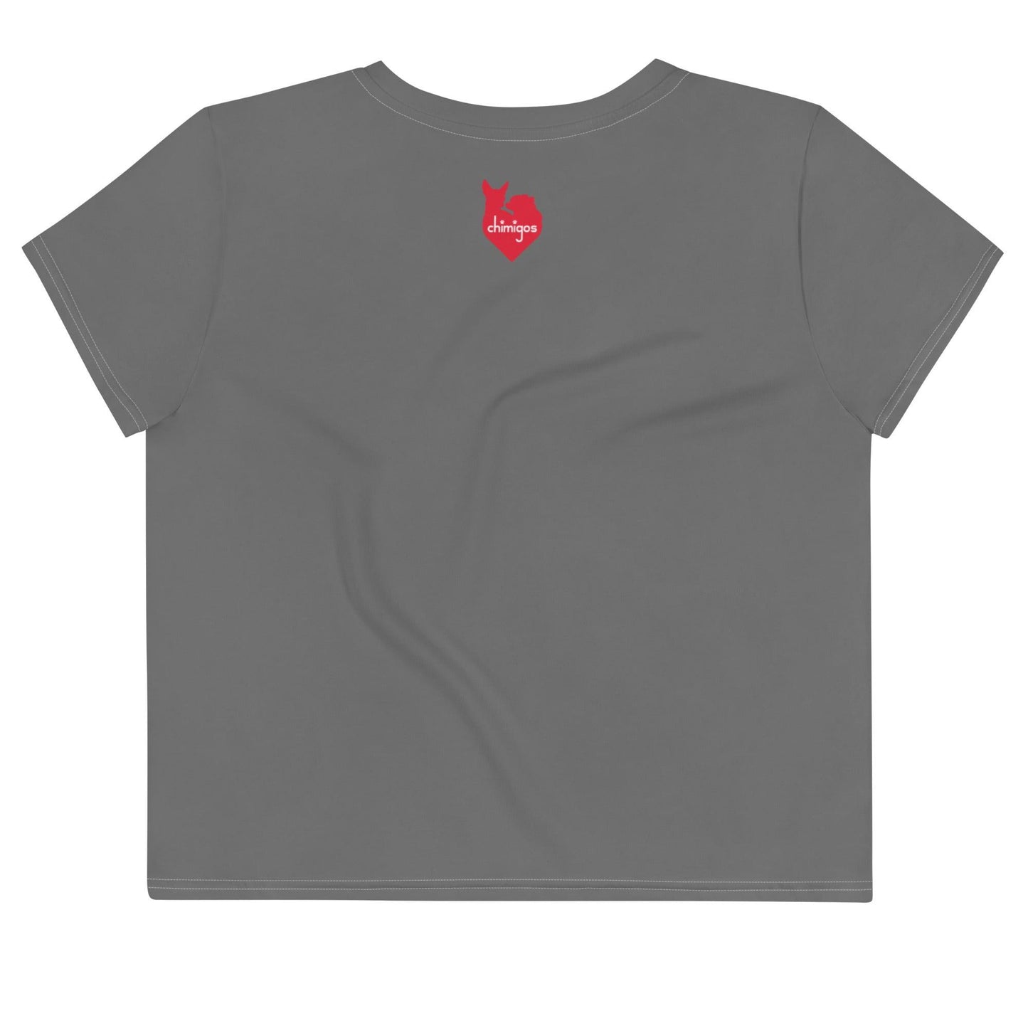 COFFFFEE - grey women's crop top. A cute and fluffy white chihuahua is feeling tetchy first thing in the morning and barking - snapping - their order for coffee. (Top of the morning to you too, coffee diva.) Best shut up and put the kettle on already! This adorable chihuahua meme crop top is a funny and trendy gift idea for someone who loves chihuahuas and coffee.