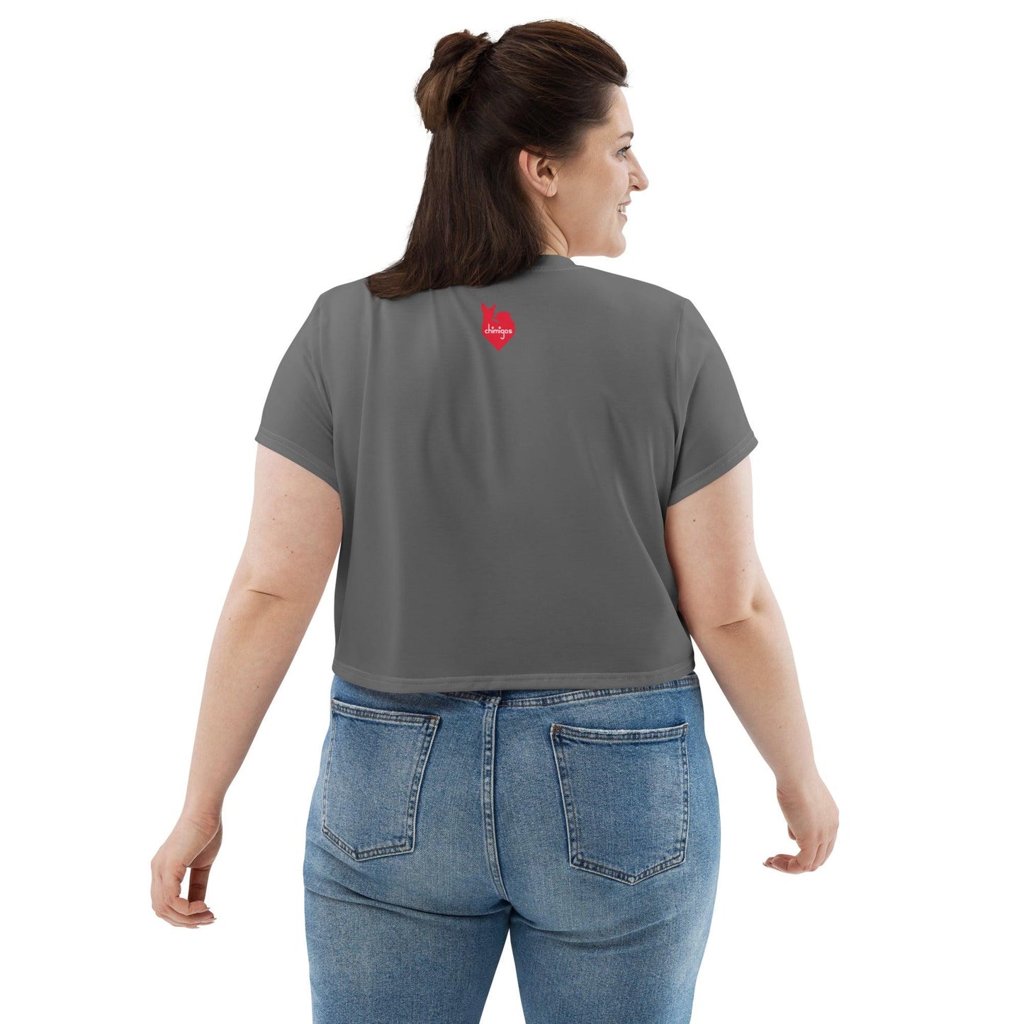 COFFFFEE - grey women's crop top. A cute and fluffy white chihuahua is feeling tetchy first thing in the morning and barking - snapping - their order for coffee. (Top of the morning to you too, coffee diva.) Best shut up and put the kettle on already! This adorable chihuahua meme crop top is a funny and trendy gift idea for someone who loves chihuahuas and coffee.