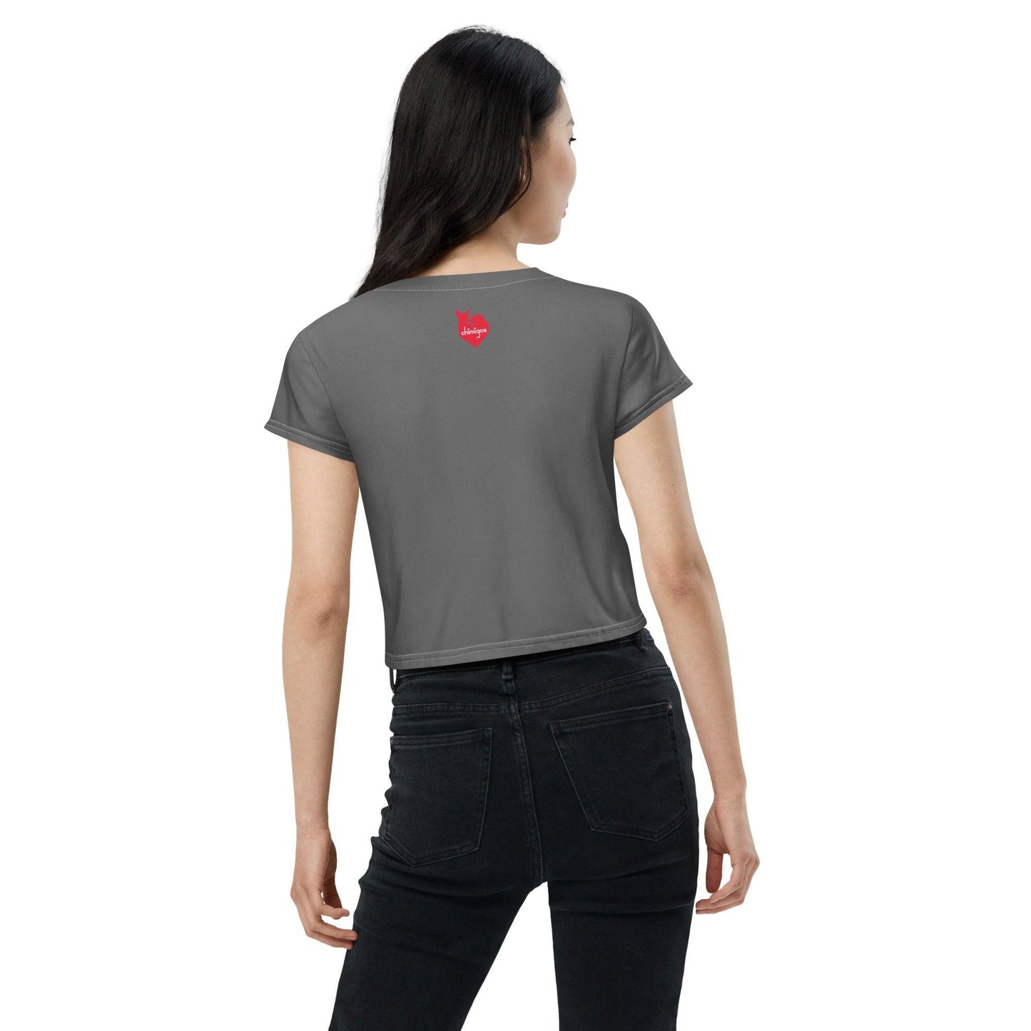 COFFFFEE - grey women's crop top. A cute and fluffy white chihuahua is feeling tetchy first thing in the morning and barking - snapping - their order for coffee. (Top of the morning to you too, coffee diva.) Best shut up and put the kettle on already! This adorable chihuahua meme crop top is a funny and trendy gift idea for someone who loves chihuahuas and coffee.