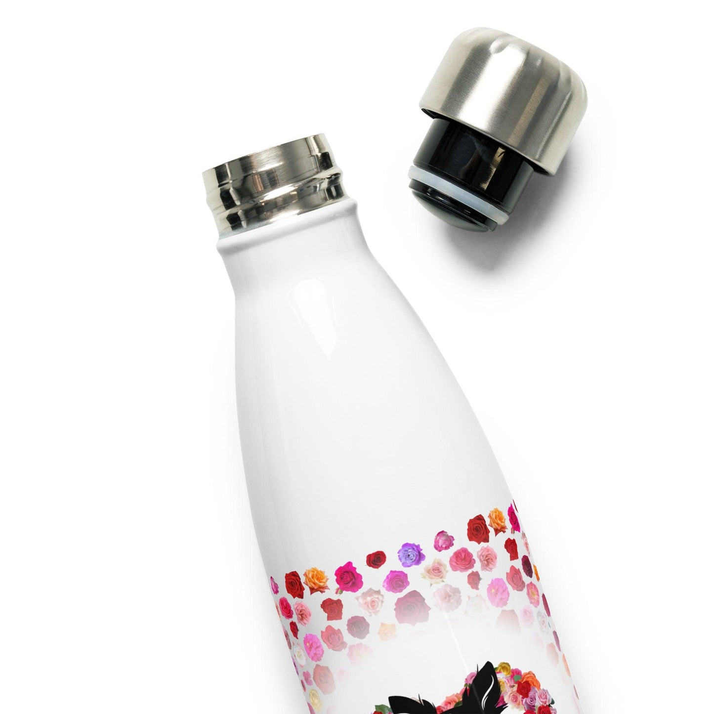 Doting Chihuahua Mummy 500ml double-walled stainless steel vacuum flask / water bottle with leak-proof cap. Keeps drinks hot or cold up to 6 hours. There's something so special about the bond between a girl and her chi baby. These cute little dogs charm their way deep into their mum's heart. This adorable chihuahua and roses flask makes a cute Mother's Day / birthday / Christmas gift for a doting chihuahua mummy. "Aw" guaranteed! Design by Renate Kriegler for Chimigos.