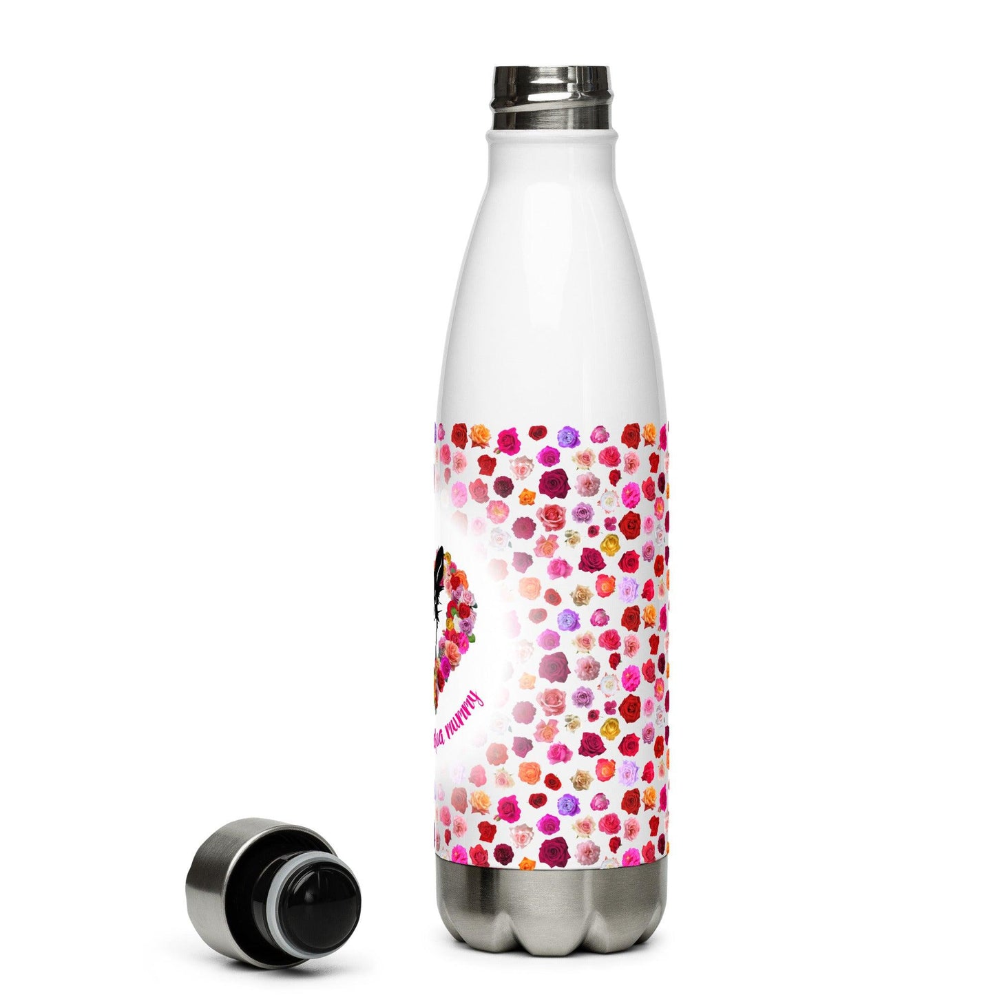 Doting Chihuahua Mummy 500ml double-walled stainless steel vacuum flask / water bottle with leak-proof cap. Keeps drinks hot or cold up to 6 hours. There's something so special about the bond between a girl and her chi baby. These cute little dogs charm their way deep into their mum's heart. This adorable chihuahua and roses flask makes a cute Mother's Day / birthday / Christmas gift for a doting chihuahua mummy. "Aw" guaranteed! Design by Renate Kriegler for Chimigos.