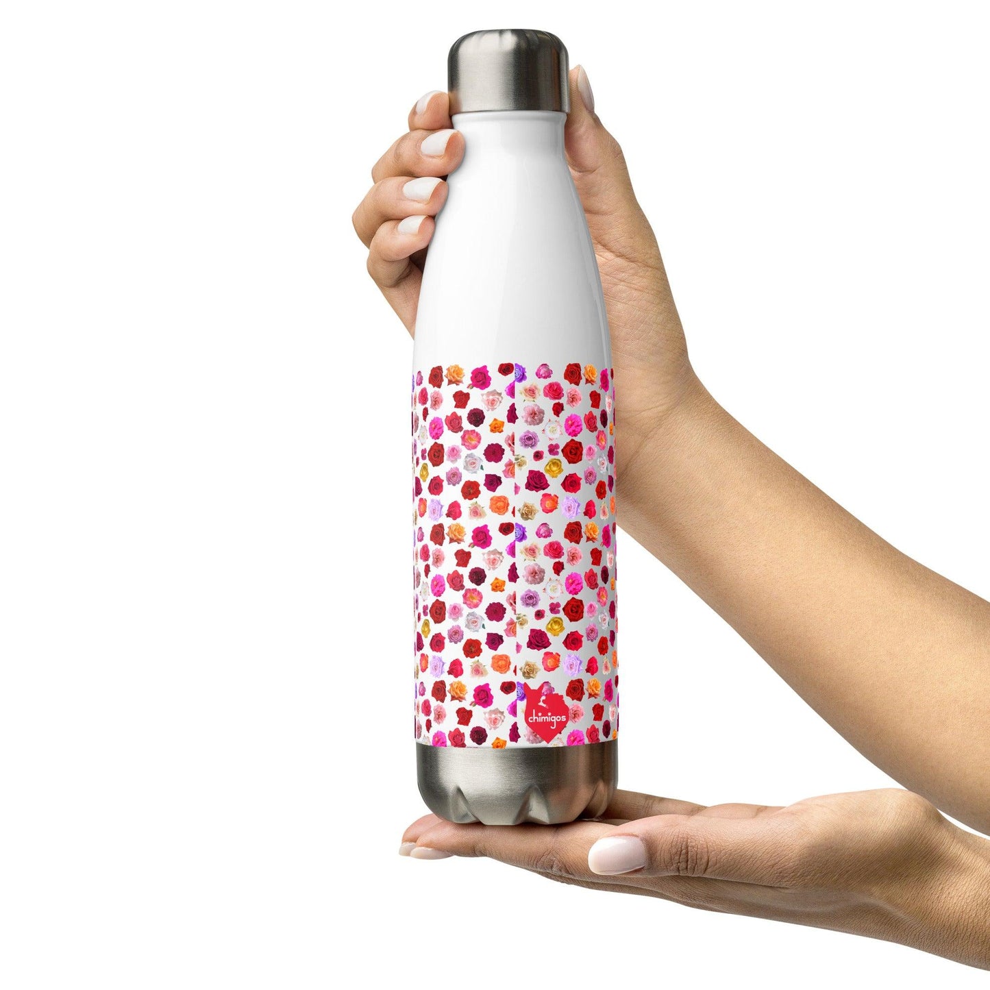 Doting Chihuahua Mummy 500ml double-walled stainless steel vacuum flask / water bottle with leak-proof cap. Keeps drinks hot or cold up to 6 hours. There's something so special about the bond between a girl and her chi baby. These cute little dogs charm their way deep into their mum's heart. This adorable chihuahua and roses flask makes a cute Mother's Day / birthday / Christmas gift for a doting chihuahua mummy. "Aw" guaranteed! Design by Renate Kriegler for Chimigos.