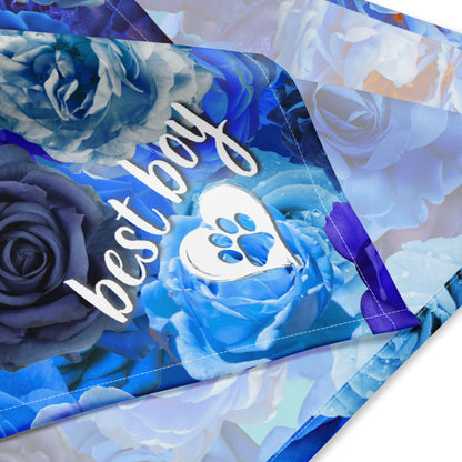 Who's a good boy? You wouldn't dream of getting married without your best friend, your four-legged baby boy, joining in the ceremony. Whether he's to be your dog of honour or the ring bearer, this "Best Boy" dog bandana with a stunning ramble of blue roses is all he needs to look gorgeous in his parents' wedding pictures. He really is the best boy!
