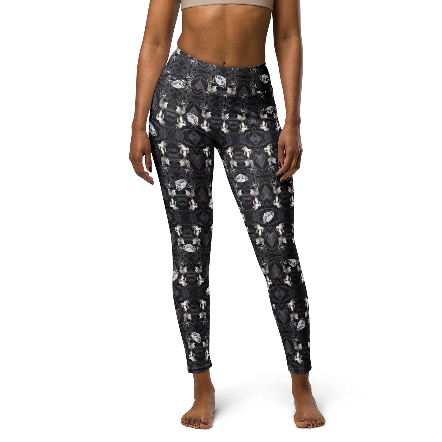 Chihuahuas and Diamonds - Black and White Deco Yoga Leggings