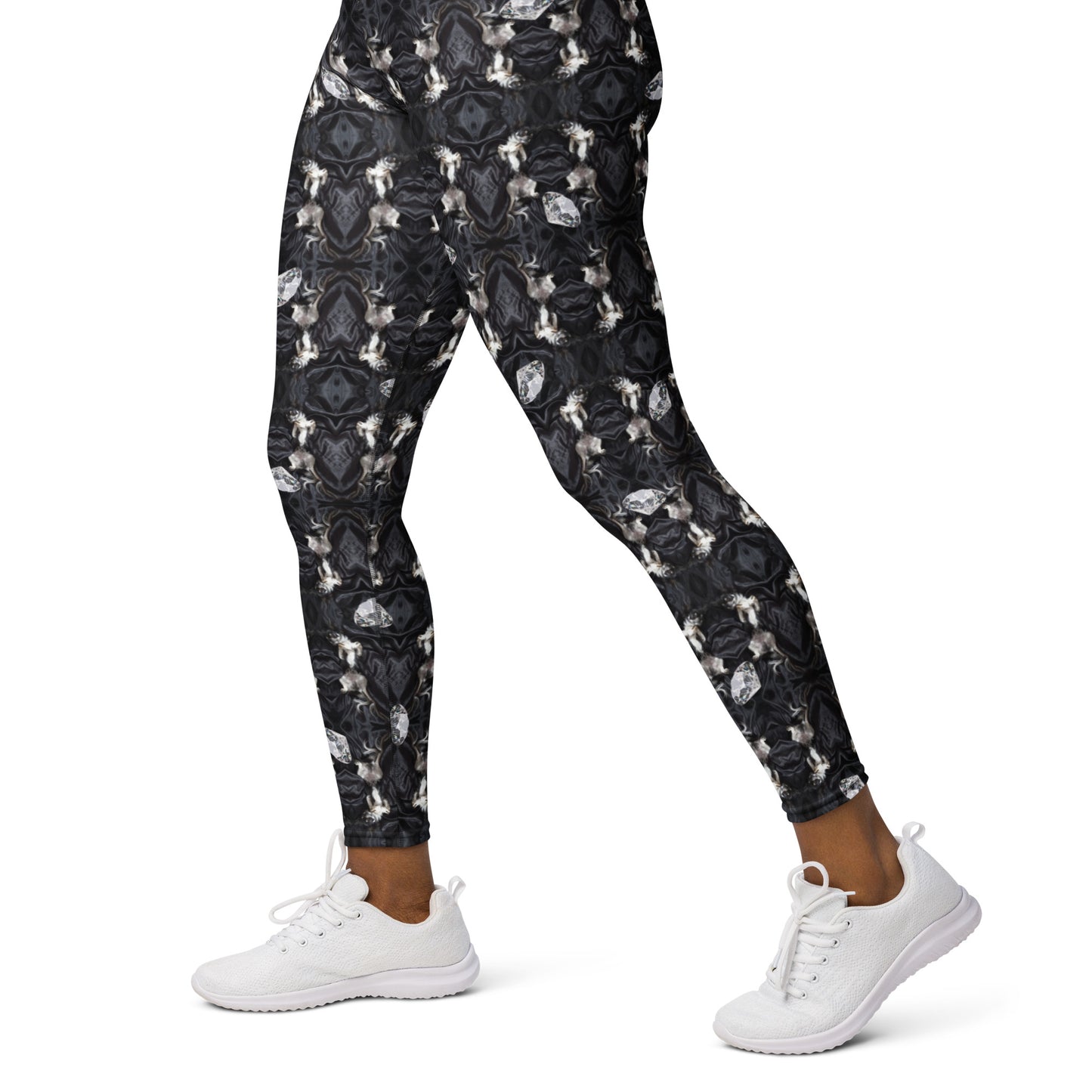 Chihuahuas and Diamonds - Black and White Deco Yoga Leggings