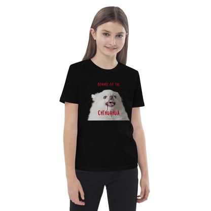 Beware of the Chihuahua - Zombie Chihuahua - organic cotton black Halloween t-shirt for kids age 3-14 years. Design by Renate Kriegler for Chimigos.