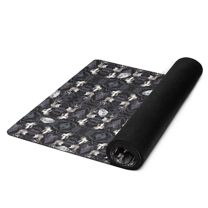 This unique yoga mat features a stylish black and white Art Deco pattern with a contemporary bling twist. A gorgeous longhaired chihuahua boy posing seductively on a black silk sheet. On repeat. And scatterings of diamonds! Luxurious. Divine! Design by Renate Kriegler for Chimigos.