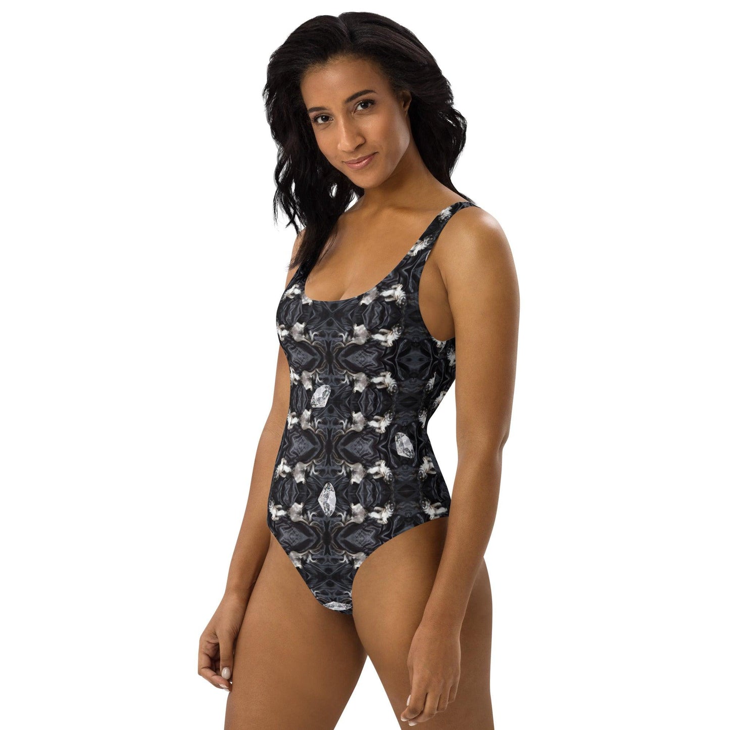 Chihuahuas and Diamonds - Black and White Deco One-Piece Swimsuit - Chimigos