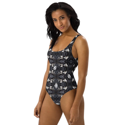 Chihuahuas and Diamonds - Black and White Deco One-Piece Swimsuit - Chimigos