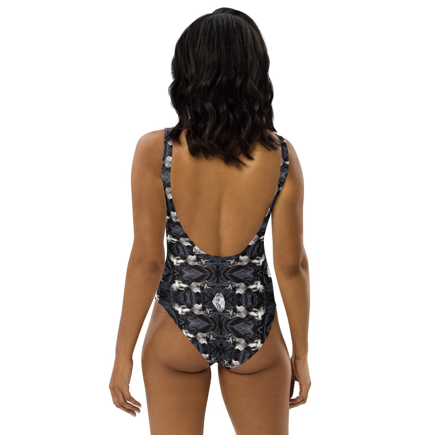 Chihuahuas and Diamonds - Black and White Deco One-Piece Swimsuit - Chimigos