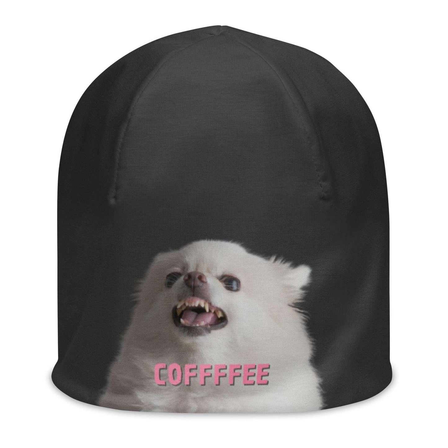 COFFFFEE - one of the famous Chimigos chihuahua memes.  This double-layered, soft and comfy grey beanie features a super fluffy snow white chihuahua who clearly feels tetchy first thing in the morning, and is barking - snapping - their order for coffee. Better shut up and put the kettle on already! A cute gift idea for someone who loves chihuahuas and coffee. Or indeed a warning to everyone to stay clear until you've had your caffeine fix!  A cute coffee meme that will make any girl go AW.