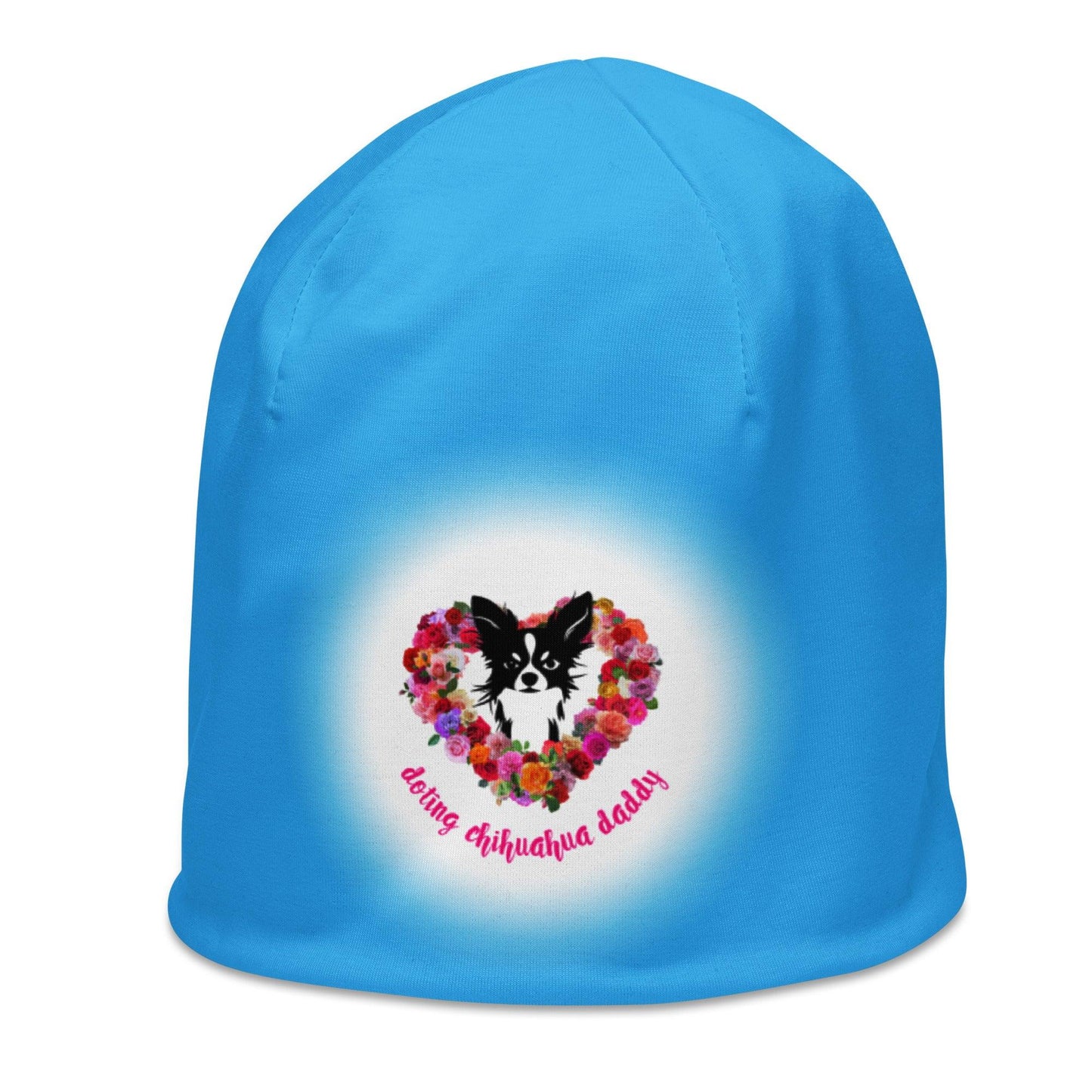 Doting Chihuahua Daddy - Chihuahua and Roses - Sky Blue Beanie - Chimigos