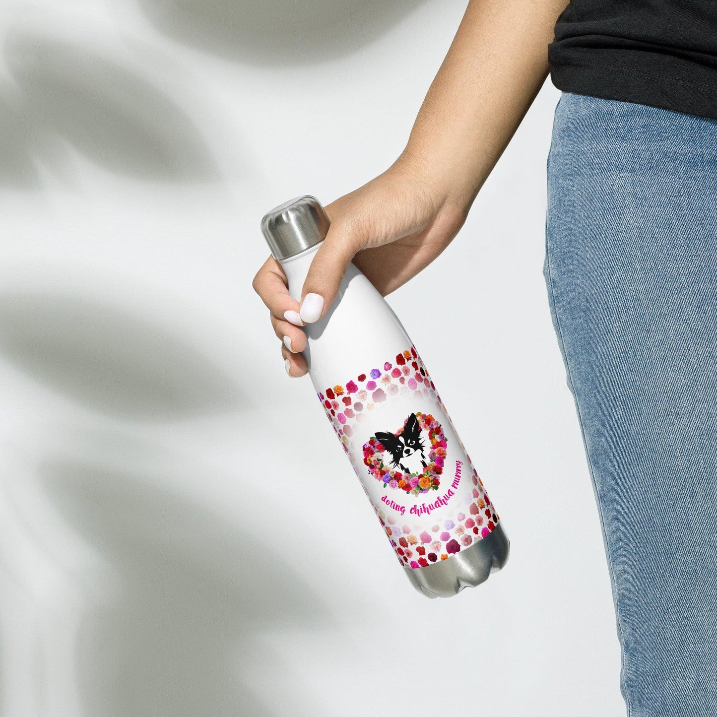 Doting Chihuahua Mummy - Chihuahua and Roses - 500ml stainless steel water bottle / vacuum flask - Chimigos
