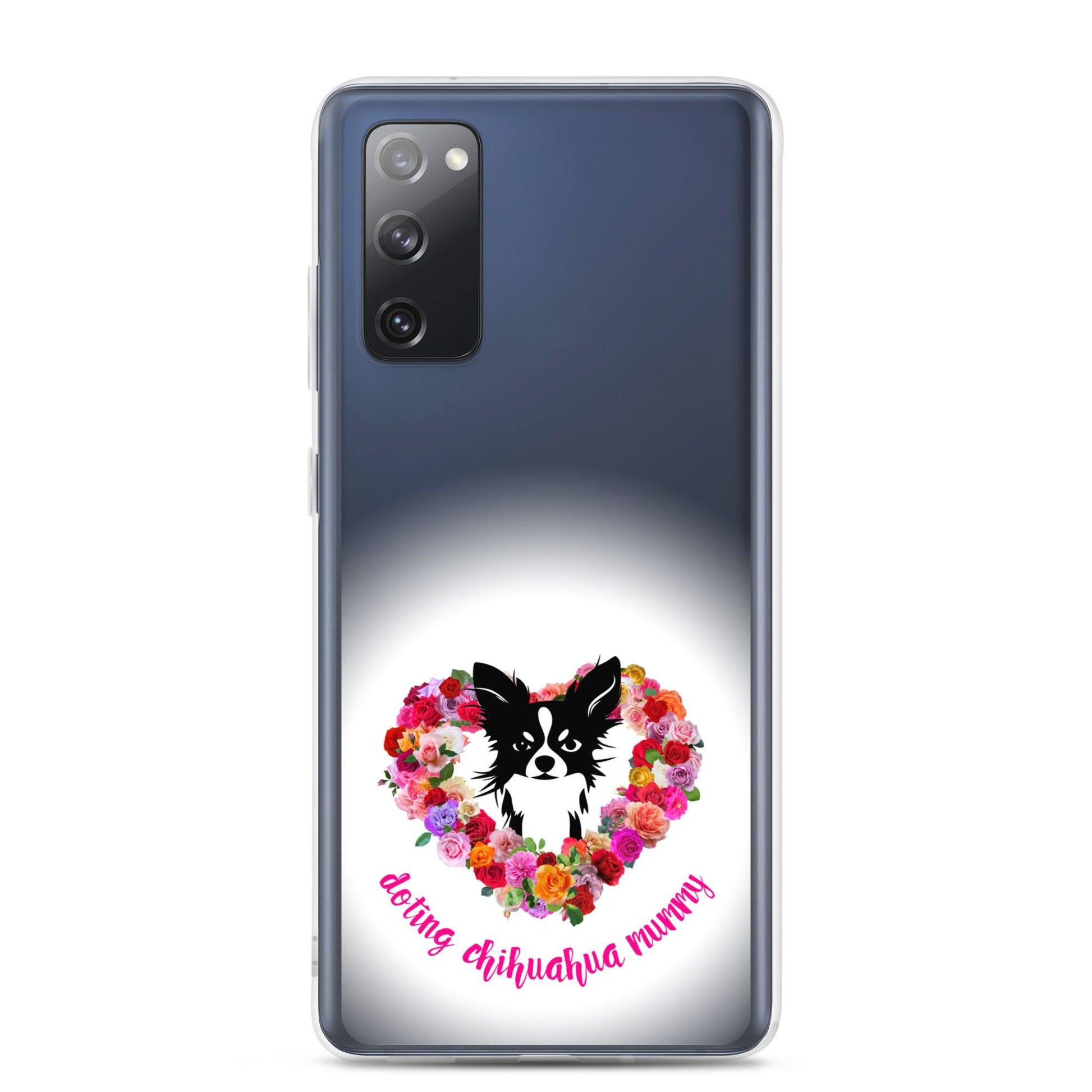 There's something so special about the bond between a girl and her chi baby. These cute little dogs charm their way deep into their mum's heart. Quality iPhone® case with solid back, flexible sides and precisely aligned port openings. The design features a black and white longhaired chihuahua surrounded by a lush heart-shaped rose garland, and the words "doting chihuahua mummy" - an adorable Mother's Day / birthday / Christmas gift for a doting chihuahua mummy. Design by Renate Kriegler for Chimigos.