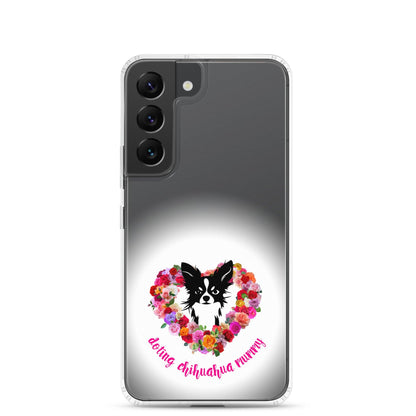 There's something so special about the bond between a girl and her chi baby. These cute little dogs charm their way deep into their mum's heart. Quality iPhone® case with solid back, flexible sides and precisely aligned port openings. The design features a black and white longhaired chihuahua surrounded by a lush heart-shaped rose garland, and the words "doting chihuahua mummy" - an adorable Mother's Day / birthday / Christmas gift for a doting chihuahua mummy. Design by Renate Kriegler for Chimigos.