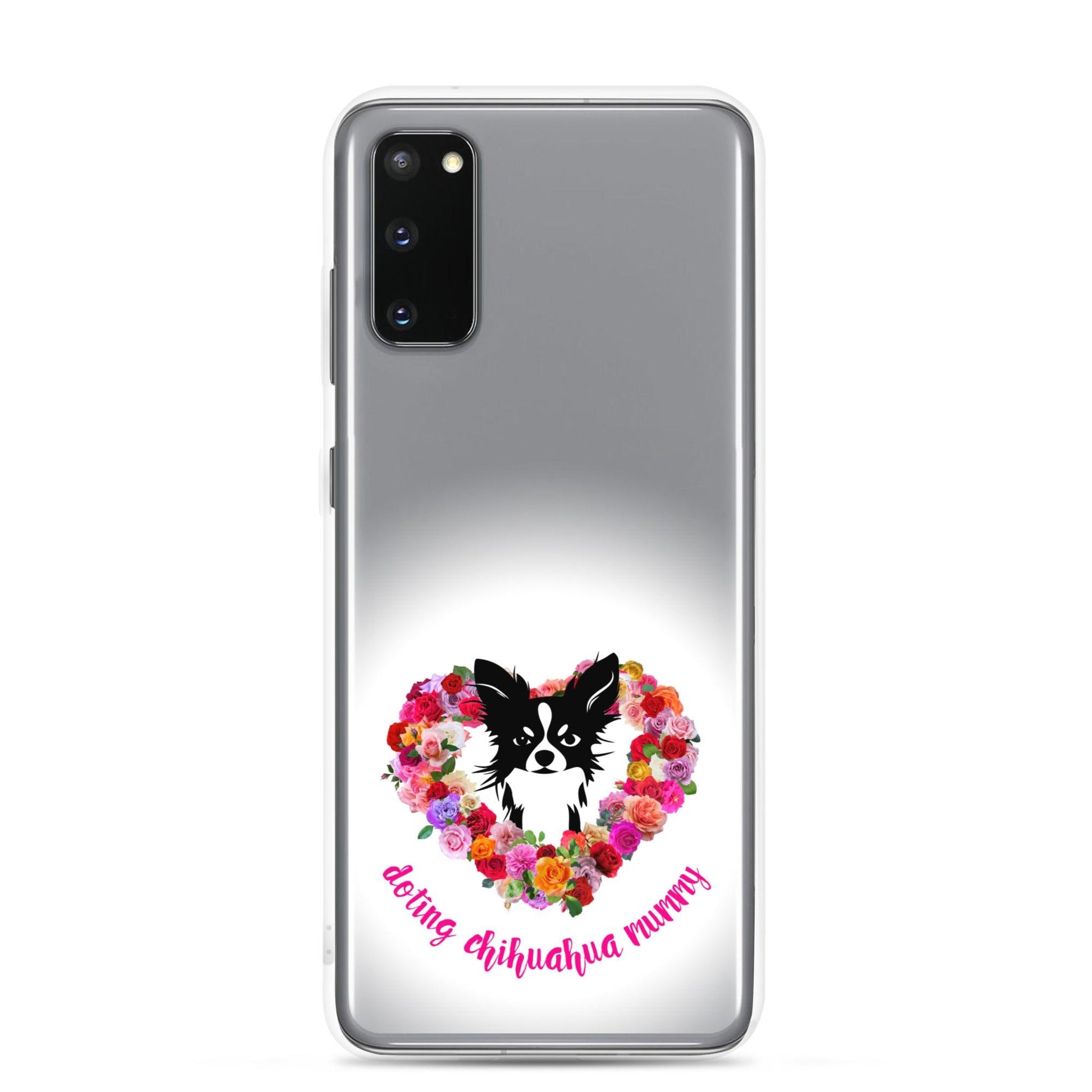 There's something so special about the bond between a girl and her chi baby. These cute little dogs charm their way deep into their mum's heart. Quality iPhone® case with solid back, flexible sides and precisely aligned port openings. The design features a black and white longhaired chihuahua surrounded by a lush heart-shaped rose garland, and the words "doting chihuahua mummy" - an adorable Mother's Day / birthday / Christmas gift for a doting chihuahua mummy. Design by Renate Kriegler for Chimigos.