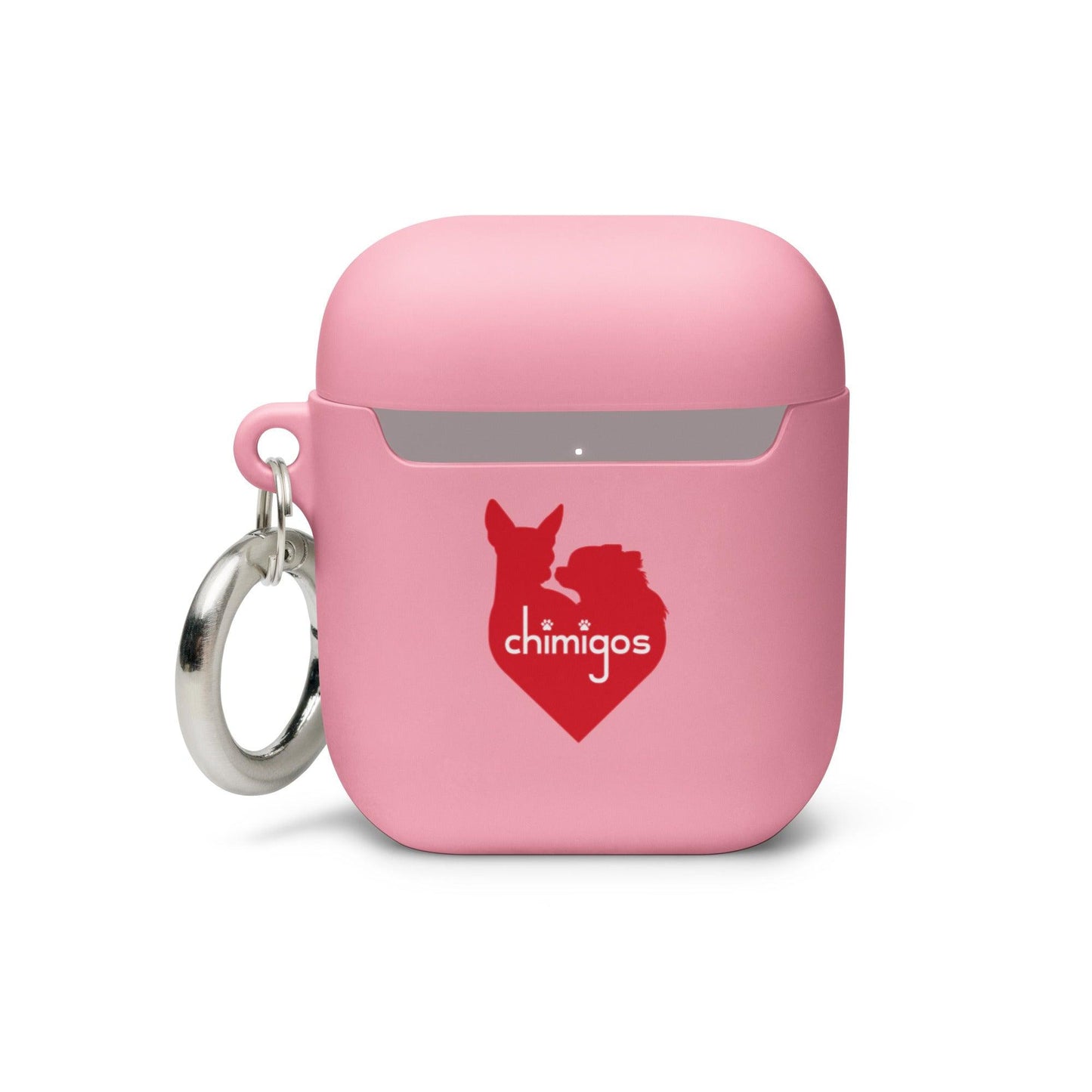 This adorable AirPods® / AirPods® Pro case features a black and white longhaired chihuahua surrounded by a heart-shaped rose garland, and the words "doting chihuahua mummy" - the perfect Mother's Day / birthday / Christmas gift for a chihuahua mum. "Aw" guaranteed! Robust rubber case made from impact-absorbing TPU to protect your earbuds. Works with both wireless and regular AirPod chargers. Includes round metal carabiner to attach to your bag, etc. Pink or White. Design by Renate Kriegler for Chimigos.