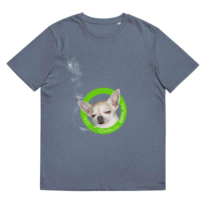 Yo Chill Bruh - very chill chihuahua smoking a cigarette - cool chihuahua meme t-shirt - funny! 100% pure organic cotton t-shirts - unisex sizes small through 5XL - for men and women. Available in dark grey, stargazer green, heather blue and khaki.